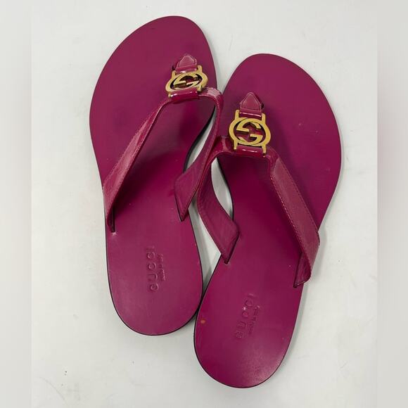 Gucci Microguccisima Fuchsia GG Thong Sandal Vernix  Pink size 37 EU Slide Flat - Picture 6 of 10